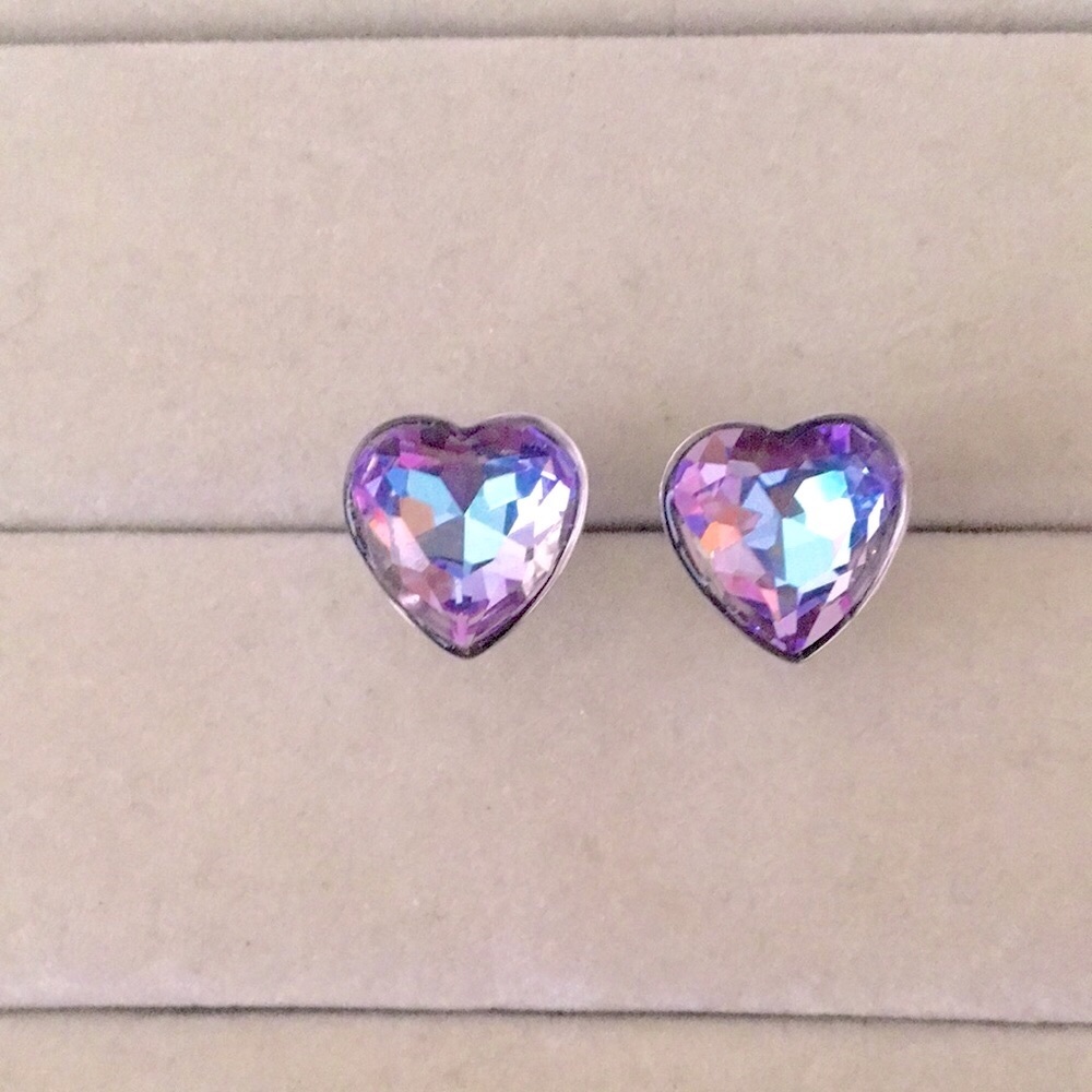Vitrail Purple-Blue Crystal Heart Earrings - Picture 3 of 8